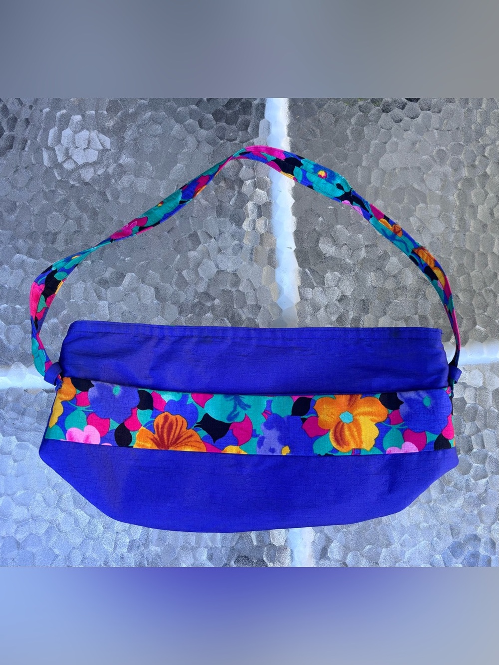 Bechamel Vintage, Vibrant Royal Blue Floral Strap Crossbody Bag